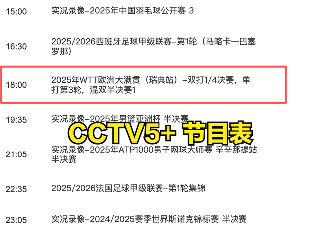中央5台直播乒乓球时间表：8月20日CCTV5节目表、CCTV5+节目单！