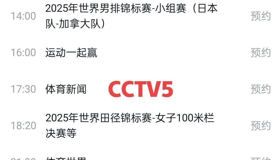 今天晚上体育频道直播安排:CCTV5、CCTV5节目,加中国大赛赛程